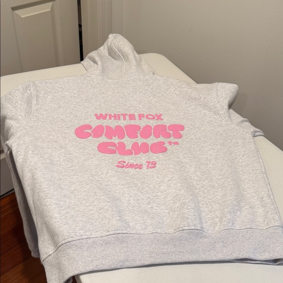 White Fox Boutique Gray Pink Logo Hoodie Boxy Cozy Oversized Warm Outdoor L/XL - Picture 2 of 13